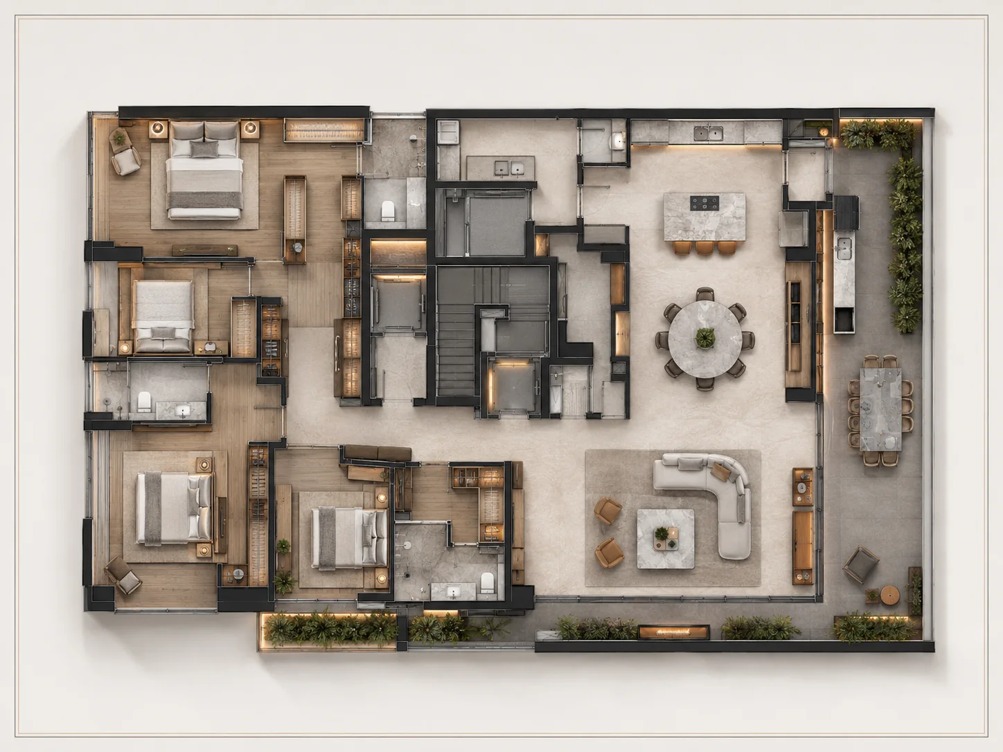 Render ilustrativo da planta do apartamento